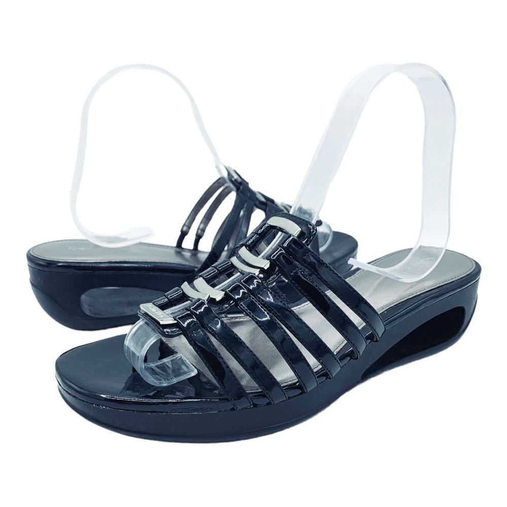 Calvin Klein  Women’s Black Patent Leather Cut‎ Out Window Wedge  Size 8